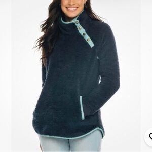 Southern Tide Navy Sherpa Funnel-Neck Pullover with Light Blue Trim